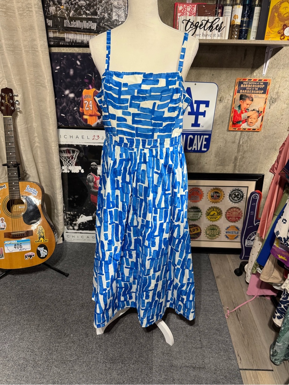 Nine West Blue & White Patterned Midi Sundress